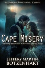 Cover for Cape Misery, showing an embracing couple with a lighthouse in the background